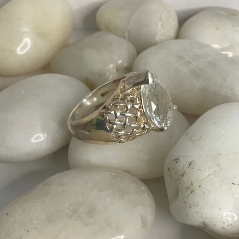 Cage Design Teardrop Sterling Silver CZ Ring - Picture 4 of 5